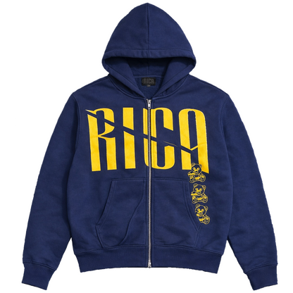 STILL STACKIN V3 ZIP-UP HOODIE *NAVY/YELLOW*